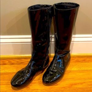 Burberry black patent mid calf boots